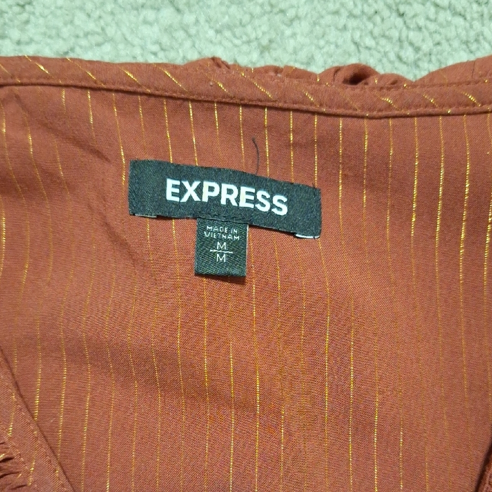 Express Women's Rust Ruffle Blouse - Picture 2 of 3
